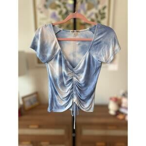 Moral Fiber Blue Tie Dye V-neck Crop Short Sleeve Size Medium
